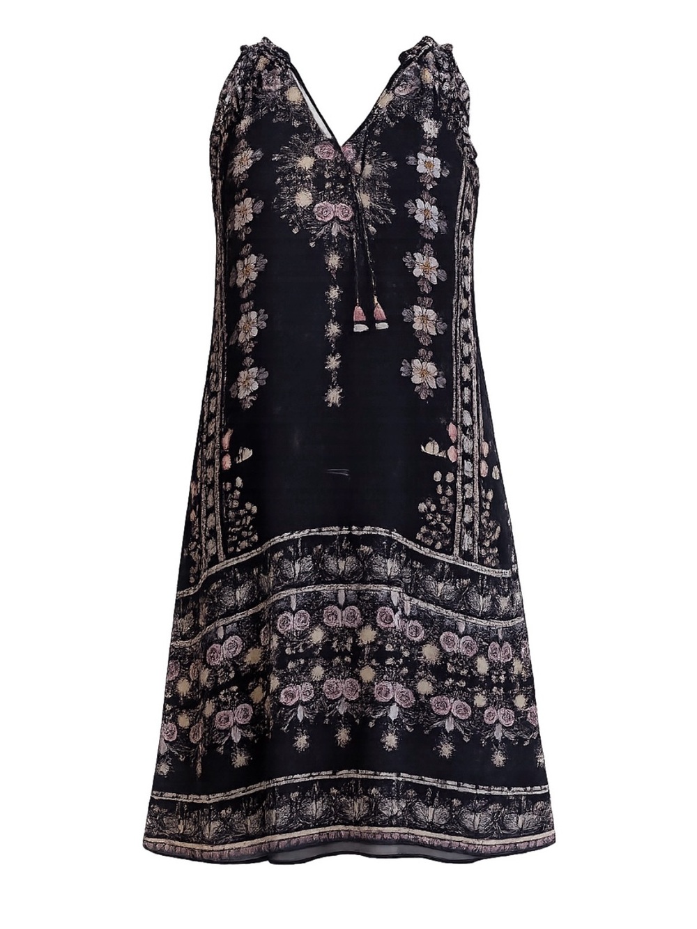 Hale Bob Black Floral-Print Mini Dress